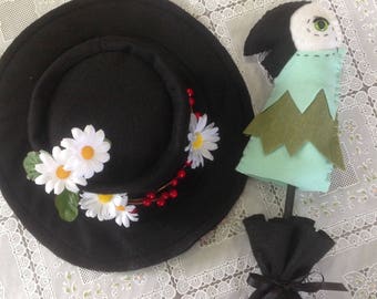 Mary poppins inspired hat and parrothead umbrella prop only! Child and adult sizes!