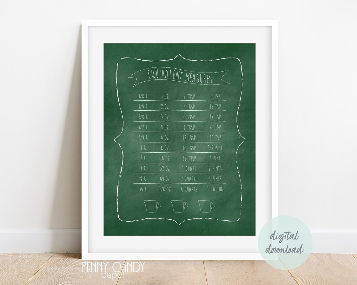 Cooking Chart, Printable Kitchen Conversions, Kitchen Measurements
