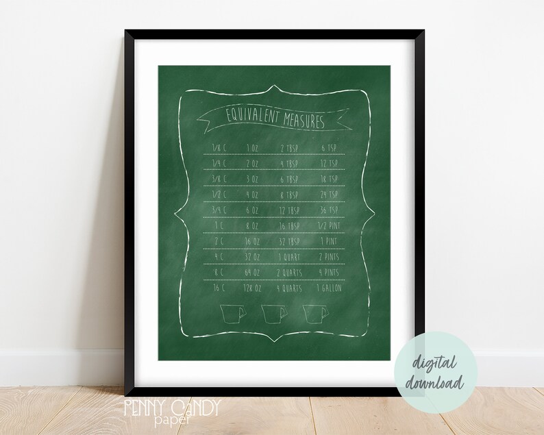 Cooking Chart, Printable Kitchen Conversions, Kitchen Measurements