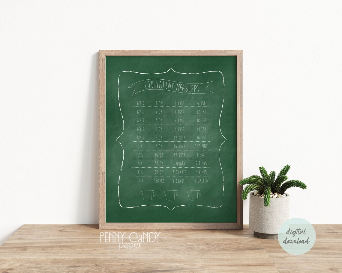 Cooking Chart, Printable Kitchen Conversions, Kitchen Measurements ...