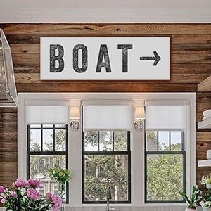 Boat Sign Arrow Large Canvas, Beach Decor, Vintage-look, Custom Sign, Lake House Decor, Kitchen Art, Personalize Colors and Left or Right