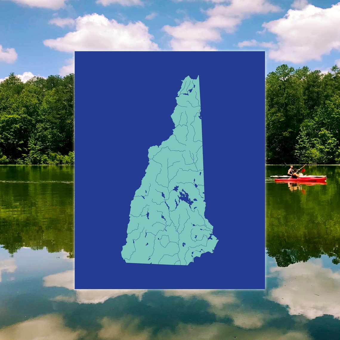 New Hampshire Map of Rivers and Lakes in Custom Colors and Etsy