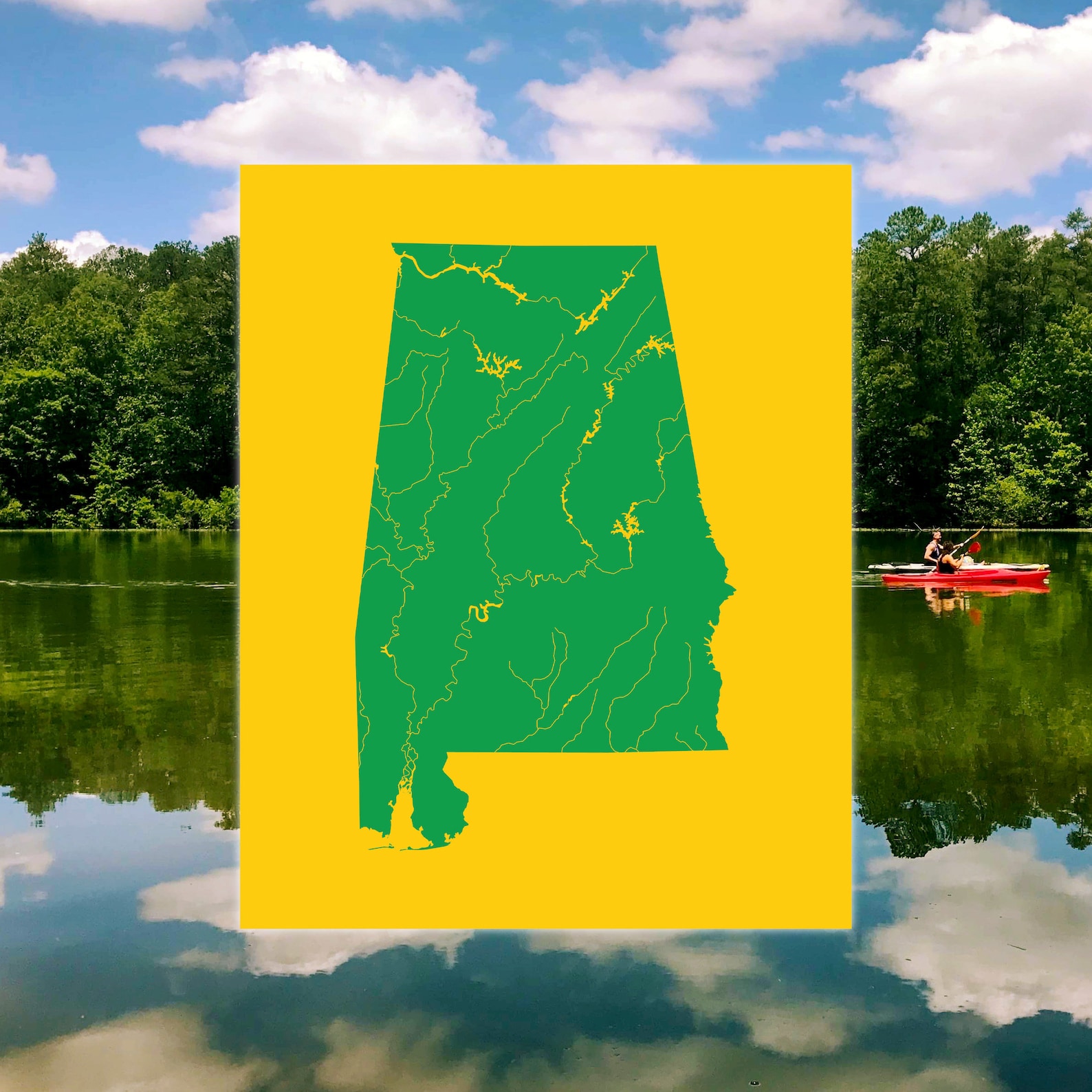 Alabama Map of Rivers and Lakes in Custom Colors