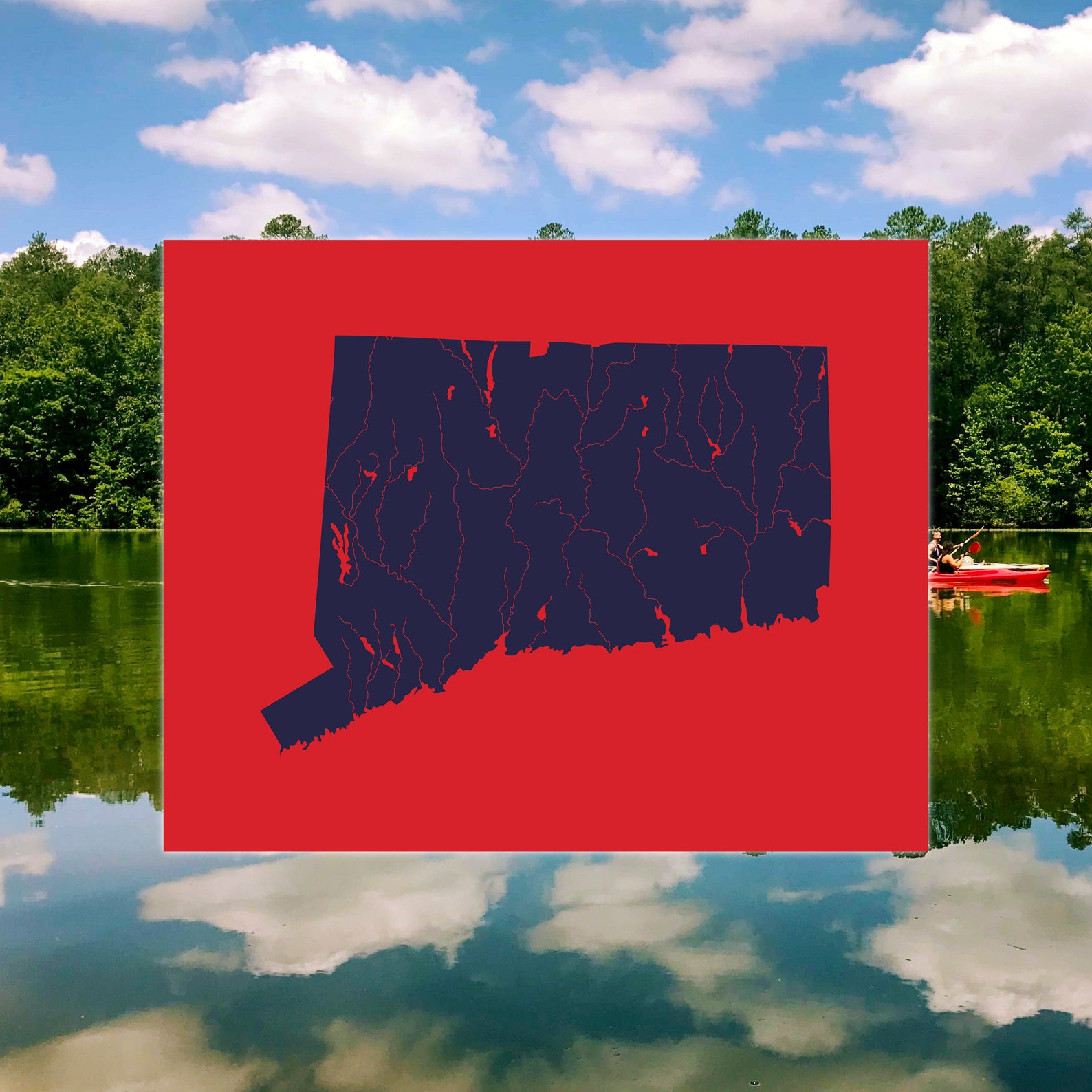 Connecticut Map of Rivers and Lakes in Custom Colors and Sizes Etsy