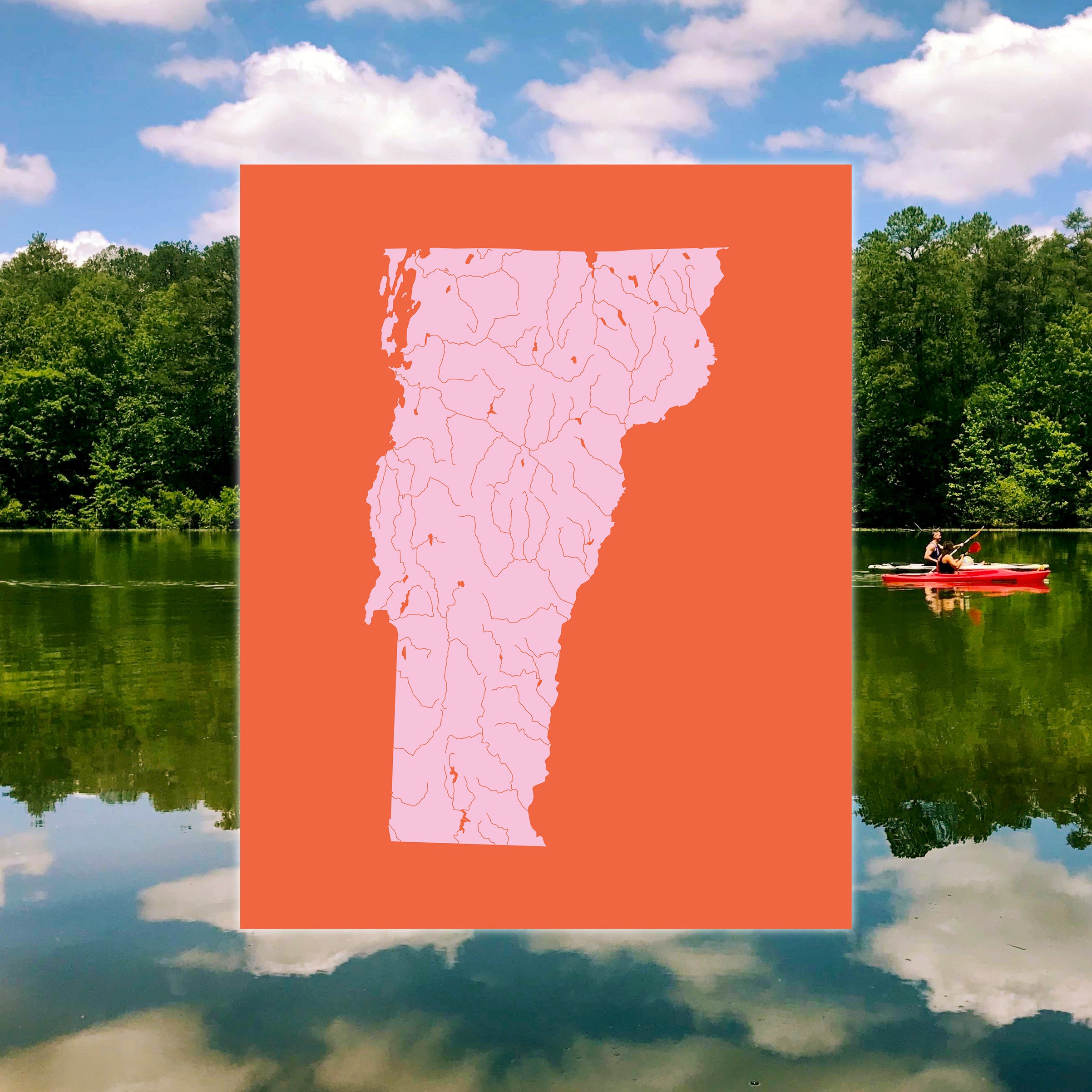 Vermont Map of Rivers and Lakes in Custom Colors and Sizes as Etsy