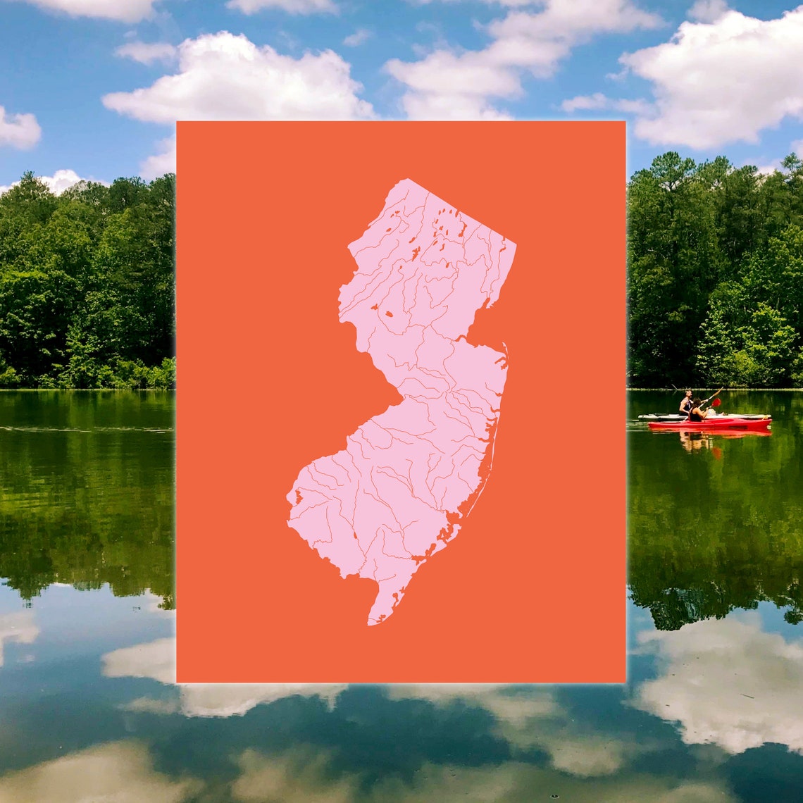 New Jersey Map of Rivers and Lakes in Custom Colors and Sizes Etsy