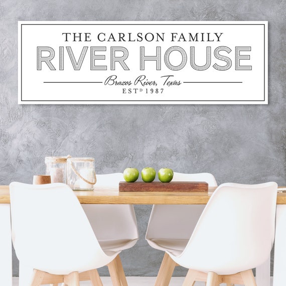 Personalized River House Sign On Canvas White Large Custom Etsy