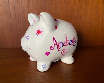 Multi Color Piggy Bank Personalized Custom  Hearts Pattern