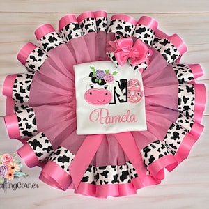 Cow Ribbon Tutu Outfit: Personalized Top and Hair Bow/1st-3rd Birthday/Top Option Only