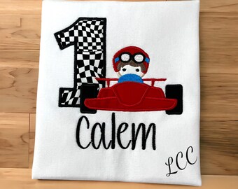 Boys Birthday Race Car/ Black Red White/ Personalized Birthday Bodysuit or Shirt/ 1st - 4th Birthday/Ready to Ship in 1-3 Days