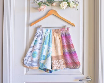 Upcycled  Patchwork Terry Towel Shots | Vintage Handcrafted Clothing | Retro Handmade Loungewear | Beach Cover Up