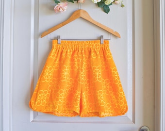 Psychedelic Floral Reworked Terry Cloth Shorts | Vintage Orange Beach Cover Up | Resort Lounge Swimwear