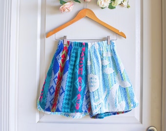 Reworked Shades Of Blue Terry Towel Shorts | Upcycled Beachwear | Resort Clothing | Handmade Sustainable Fashion