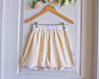Vanilla  Floral Vintage Terry Towel Shorts | Reworked Terry Cloth Beachwear | Sustainable Handmade Lounge Fashion