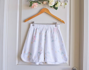 Thin Soft Vintage Towel Shorts | Floral Terry Clothes Beachwear | Upcycled Reworked Lounge Wear