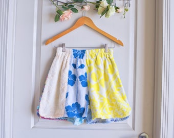 Upcycled Terry Cloth Patchwork Shorts | Vintage Towel Fashion