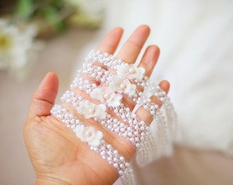 Cute Tiny Pearl Lace Chiffon Flower Cream  Newborn Headband Tieback Photography Props Newborn Girl Photo Prop Newborn Tieback