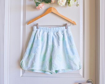 Green Mint Vintage Towel Shorts | Upcycled Handcrafted Sustainable Beachwear | Retro Resort Boho Chic Clothing