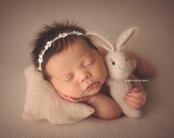 Daisy White Cream Gold Newborn Girl Tieback Headband Photography Prop Skinny Headband Newborn Photography Props Newborn Photo Props