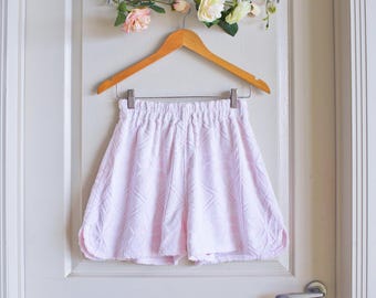 Pale Pink Vintage Towelling Shorts, Soft Textured Terry Cloth Lounge Shorts, Beach Cover Up