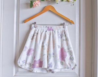 Reworked Upcycled Terry  Cloth Shorts | Vintage Cream Floral Towel Beach Cover-Up | Vacation Swimwear Fashion