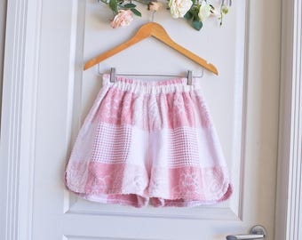 Dusty Pink Vintage Towel Shorts | Reworked Geometric Terry Cloth Shorts | Upcycled Beach Cover Up