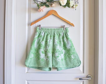 Fresh  Green Shades Vintage Towel Shorts | Reworked Handmade Terry Towel Beachwear Clothing