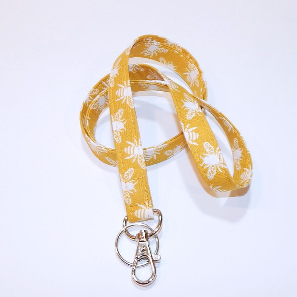 Bee Print Fabric Lanyard, Long Keychain, Lanyard For Keys, Teacher Gifts, Badge Id Holder