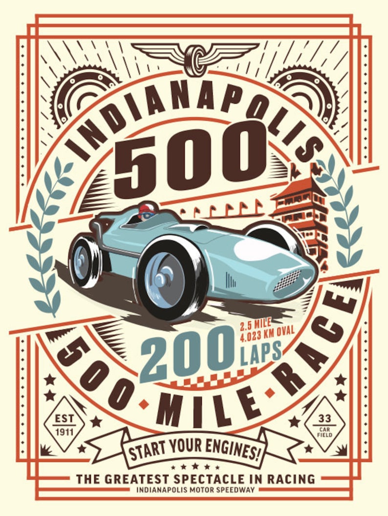 Indy 500 Indianapolis 500 Race Poster: 12x16 Art Print | Etsy