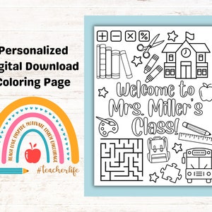 Welcome to Class Coloring Page for Kids, First Day of School Activity, Printable Custom Coloring Page, Elementary School Meet the Teacher