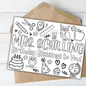 Biglietto d'auguri per insegnanti personalizzato dagli studenti, biglietto da colorare personalizzato per l'apprezzamento dell'insegnante, biglietto per l'insegnante del mese, regalo di compleanno per la scuola
