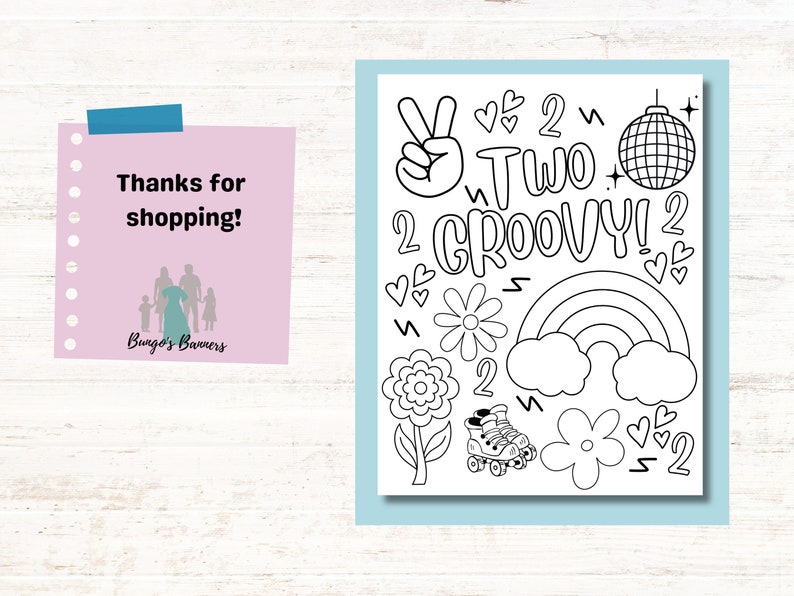 Two Groovy Coloring Sheet Kids Birthday Party Activity Retro - Etsy