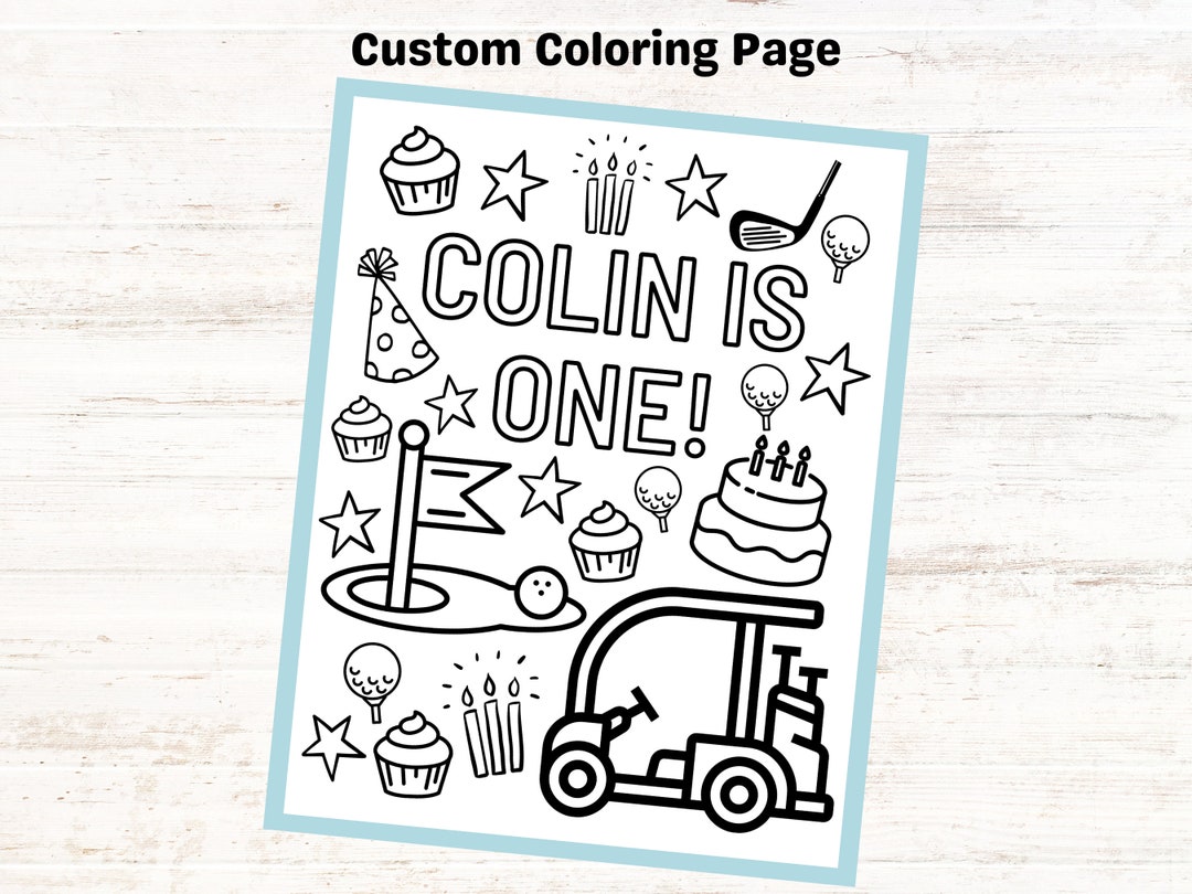 Custom Golf Birthday Coloring Page for Kids Party, Golf Themed Activity ...