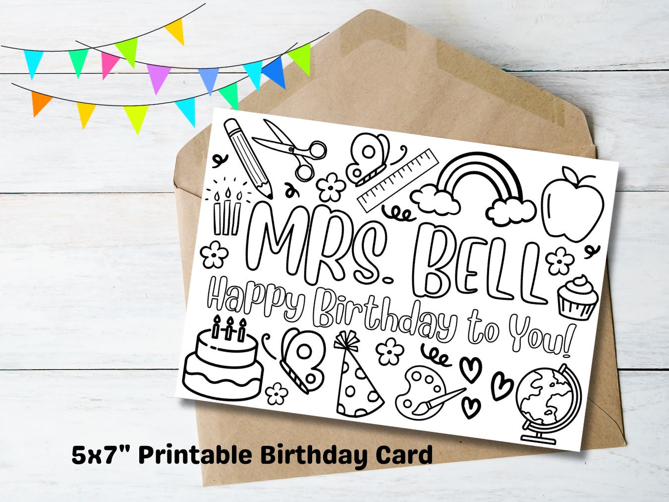 Custom Teacher Birthday Card from Students, Personalized Teacher Appreciation Coloring Card, Teacher of the Month Card, School Birthday Gift
