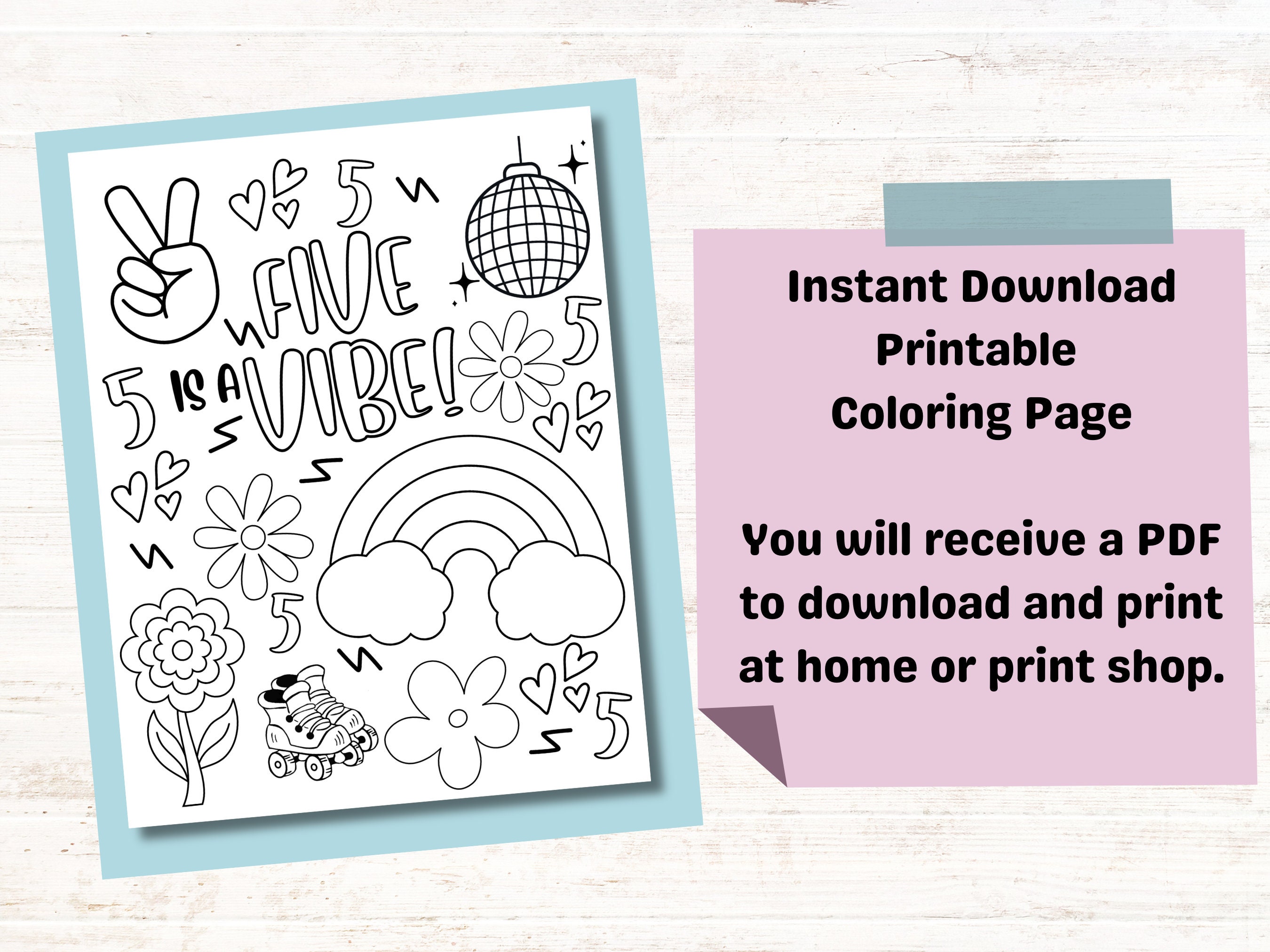 Five is a Vibe Coloring Sheet Kids Birthday Party Activity, Groovy ...