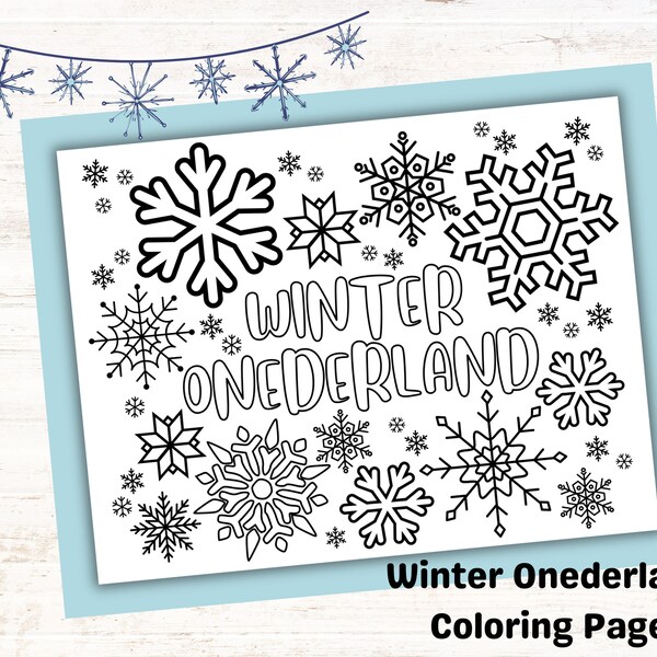 Winter Onederland Coloring Page for Kids Birthday Party, Snowflake Birthday Party Favor, Kids Party Printable Coloring Page 1 year old