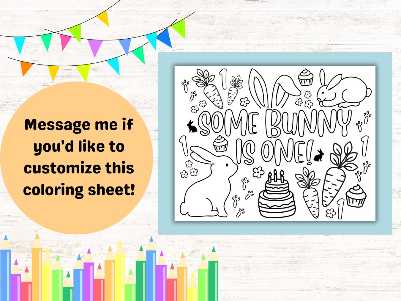 Some Bunny is Two Coloring Pages for Kids Birthday Party, Rabbit ...