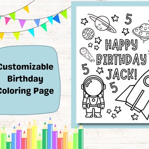 Custom Birthday Coloring Pages for Kids Party, Astronaut Birthday Party Activity, Kids Party Single Printable Coloring Page Space Rocket