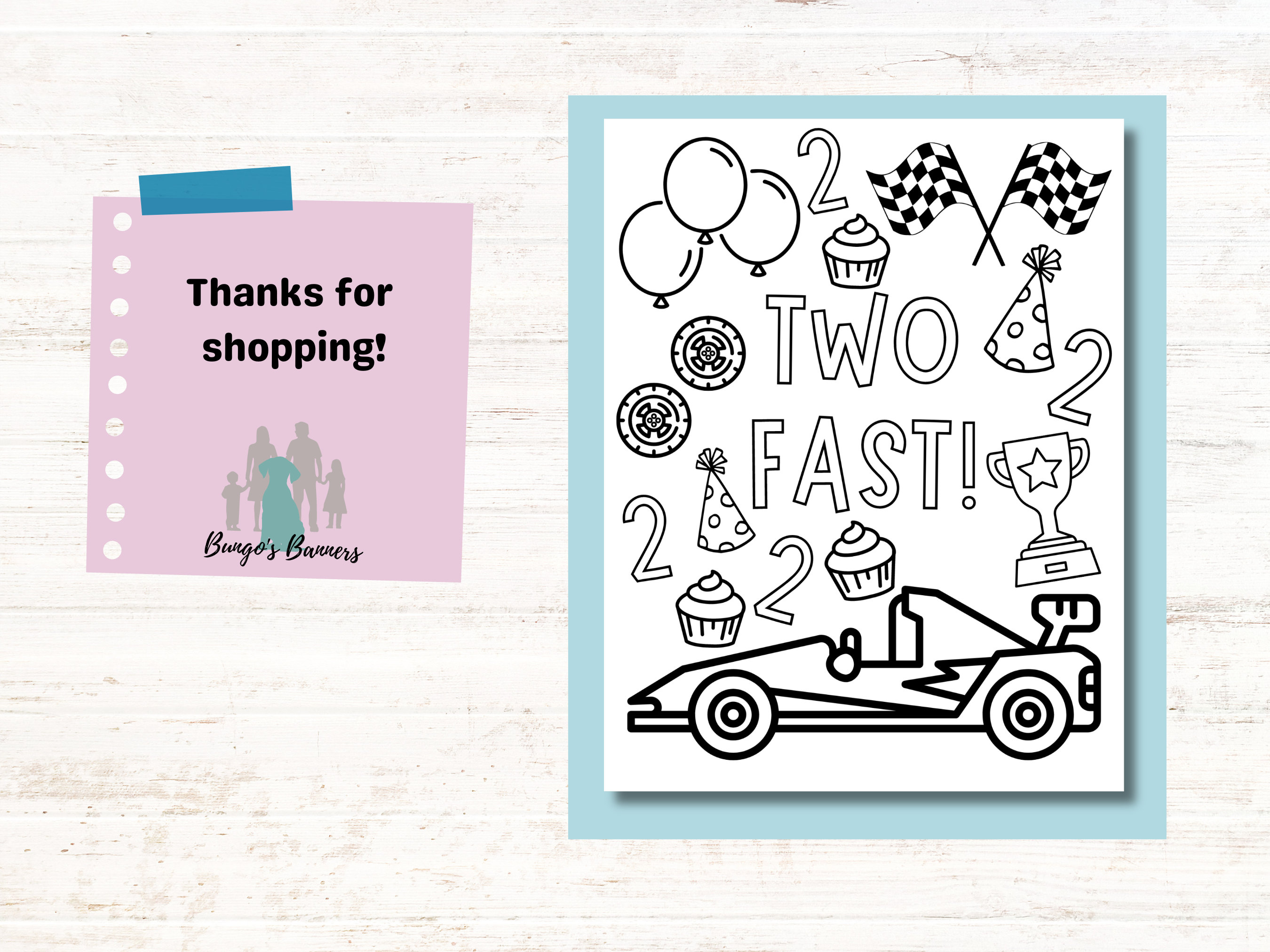 Two Fast Coloring Sheet Kids Birthday Party Activity, Racecar Theme 2nd ...