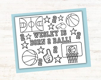 Custom Basketball Birthday Coloring Pages for Kids Party, Born to Ball Basketball Birthday Party Activity, Printable Coloring Sheet