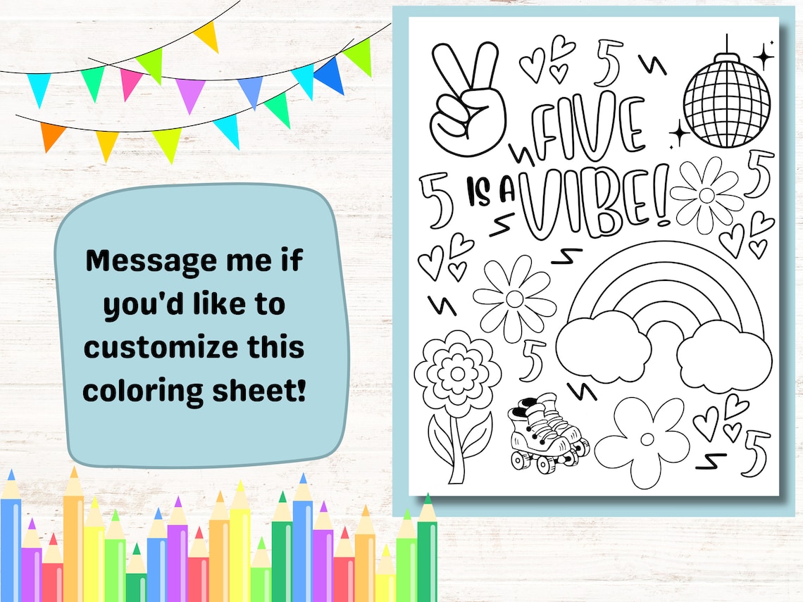 Five is a Vibe Coloring Sheet Kids Birthday Party Activity, Groovy ...