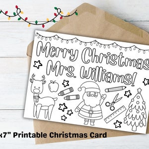 Biglietto di Natale personalizzato per insegnanti da parte degli studenti, biglietto da colorare natalizio personalizzato, biglietto per l'insegnante del mese, regalo di Natale per la scuola