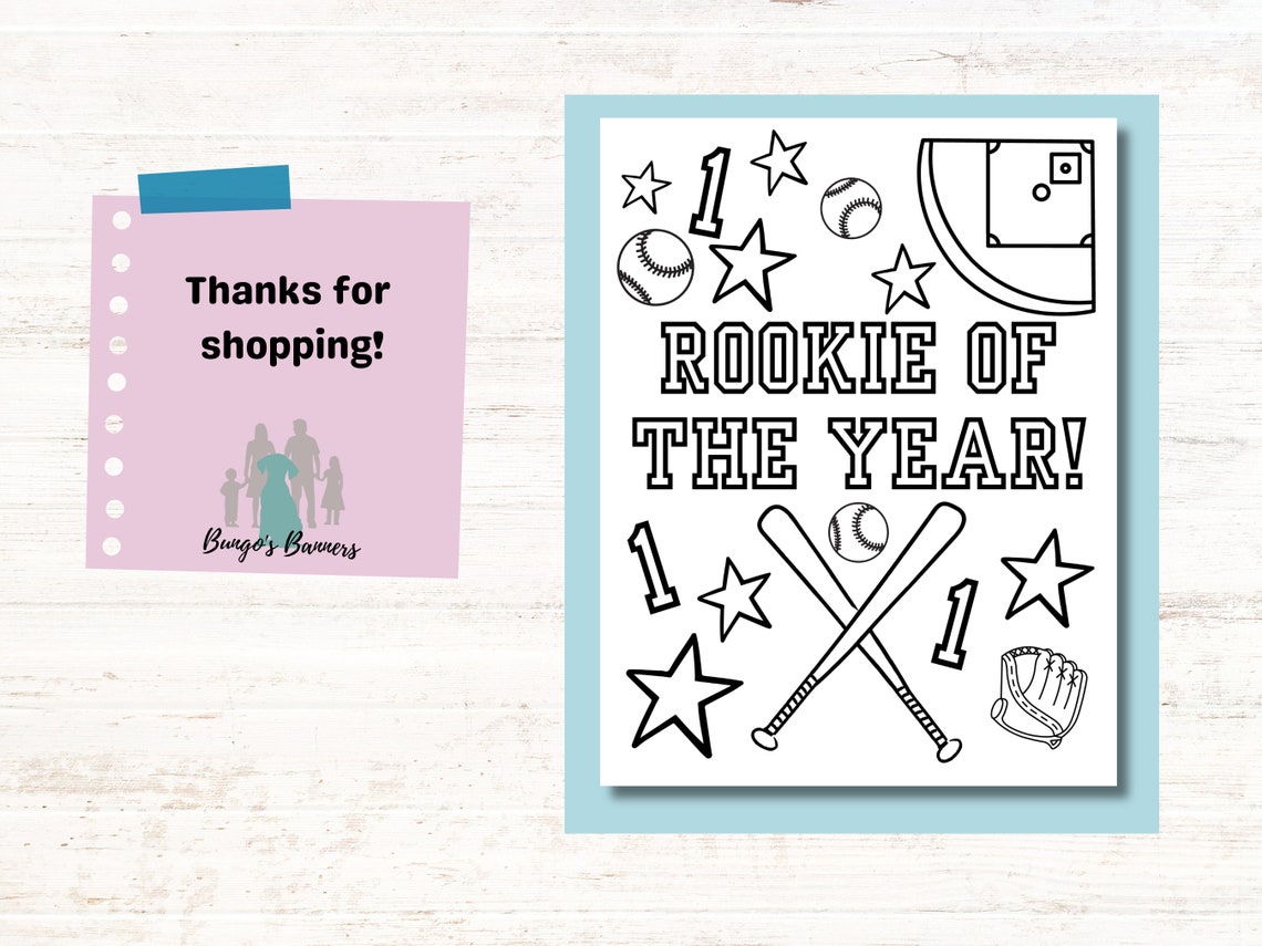 Rookie of the Year Coloring Page for Kids Birthday Party - Etsy
