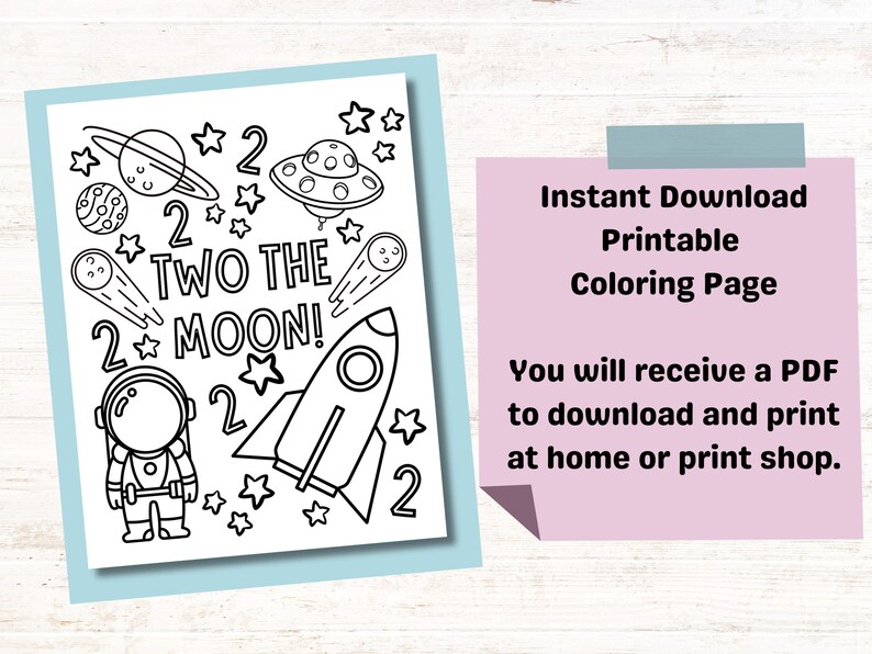 Two the Moon Coloring Sheet Kids Birthday Party Activity - Etsy