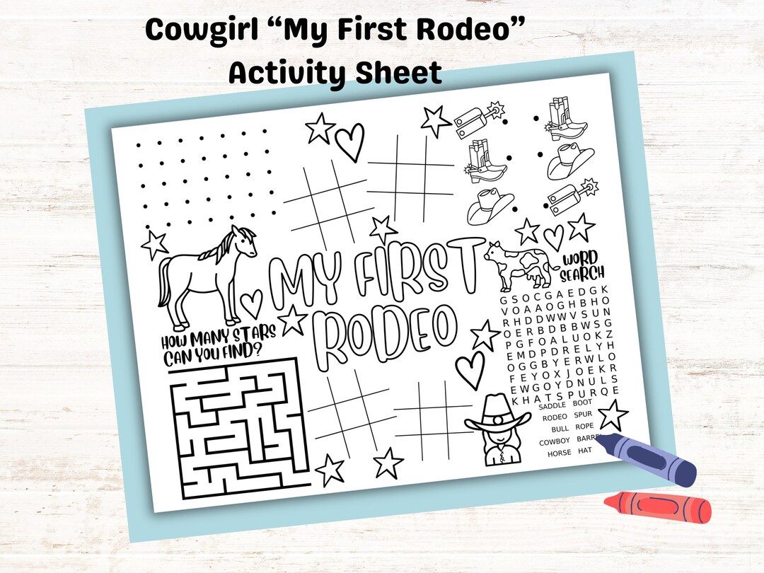Printable Rodeo Activities My First Rodeo COWGIRL Activity Page for Kids Birthday Party, Cowboy ...