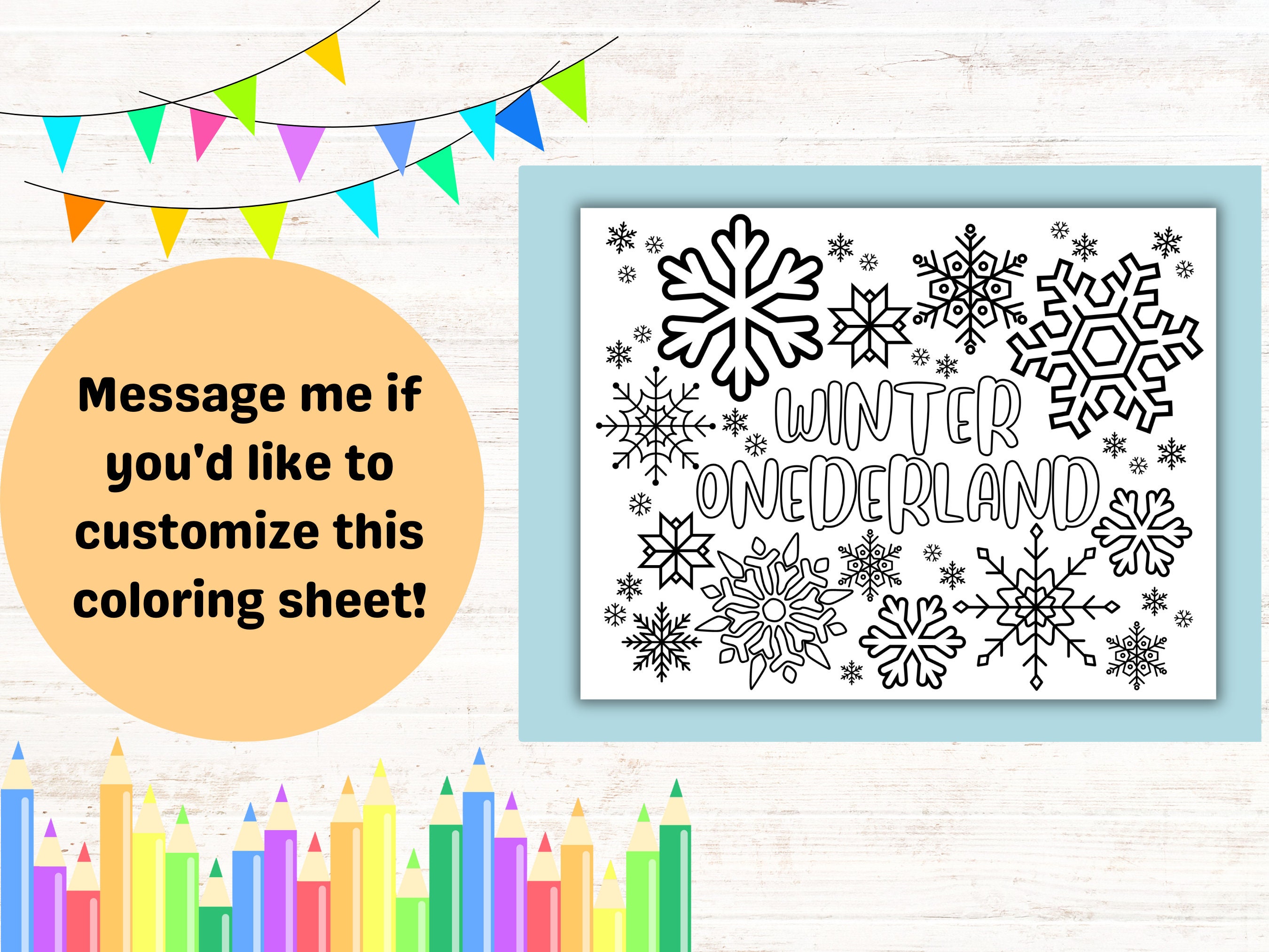 Winter Onederland Coloring Page for Kids Birthday Party, Snowflake ...