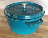 Staub Made in France La Cocotte 30 cm Cast Iron Dutch Oven Pot in La Mer Teal Enamel Color