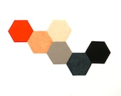 Mid Century Modern Hexagon Magnets or Table Coasters in Orange and Gray