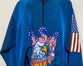 Vintage 1990s Surf Style USA Bald Eagle Windbreaker
