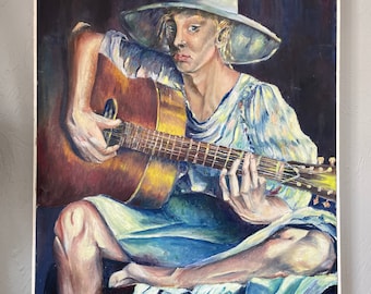 Female Guitarist Original Painting | Portrait | Wall Art Decor